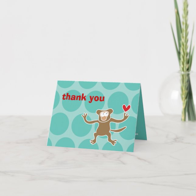Cartoon Monkey Kid's Birthday Thank You Note Card (Front)