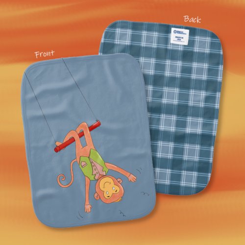 Cartoon Monkey on Trapeze Blue Burp Cloth