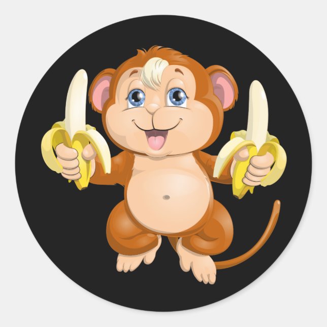 Cartoon monkey with bananas classic round sticker (Front)