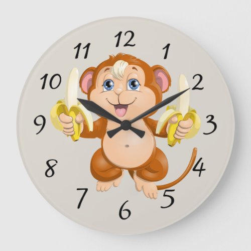 Cartoon monkey with bananas large clock