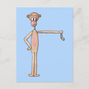 Cartoon Monkey With Smelly Sock. Postcard by Animal_Art_By_Ali at Zazzle