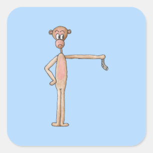 Cartoon Monkey with Smelly Sock. Square Sticker