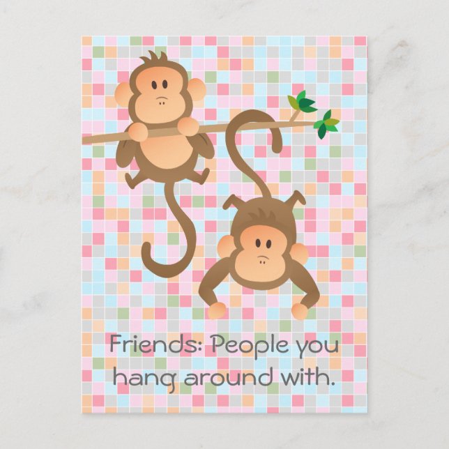 Cartoon monkeys hanging around postcard (Front)