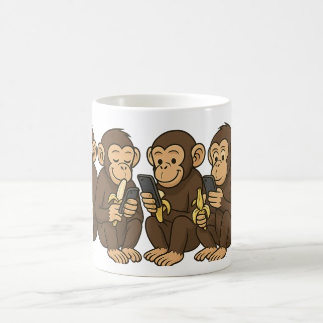 Cartoon Monkeys on Mobile Phones Coffee Mug (Center)