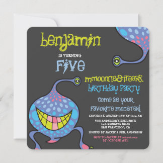 Cartoon Monster Alien Kids Birthday Party Invite