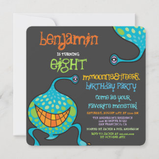 Cartoon Monster Alien Kids Photo Birthday Party Invitation