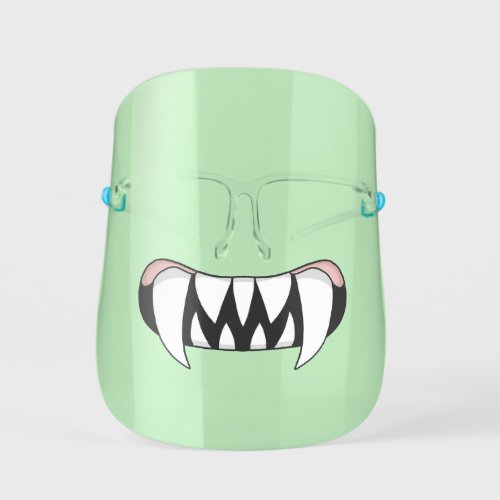 Cartoon Monster Big Teeth Mouth Green Kids Face Shield