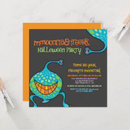 Cartoon Monster Green Alien Kid's Halloween Party Invitation
