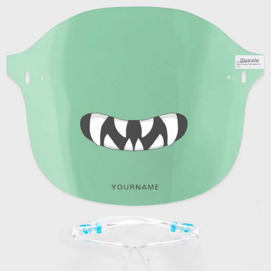 Cartoon Monster Mouth | Green Face Shield (Front w/Glasses)
