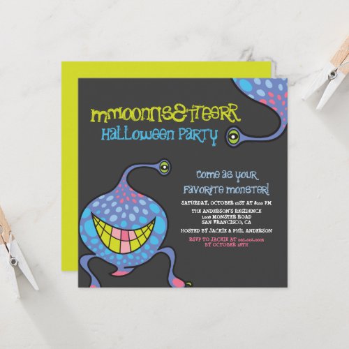 Cartoon Monster Purple Alien Kids Halloween Party Invitation