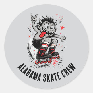 Cartoon Monster Roller Skating Classic Round Sticker
