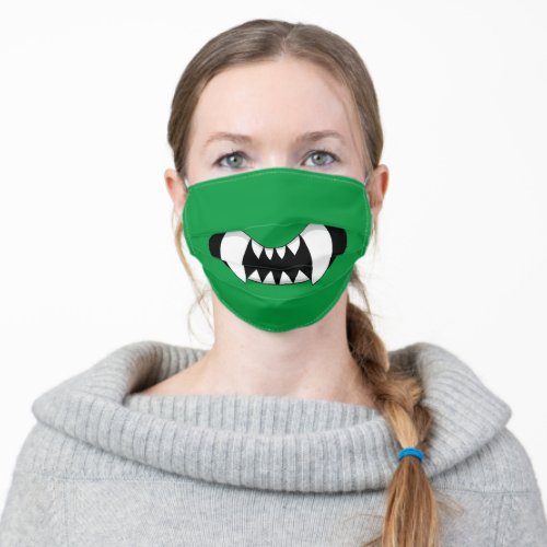 Cartoon Monster Teeth  Green Adult Cloth Face Mask