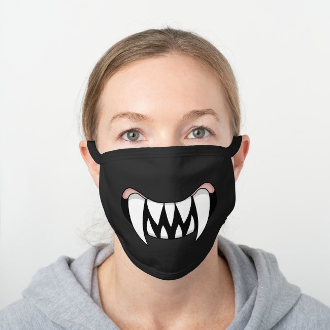 Cartoon Monster Teeth Mouth | Black Black Cotton Face Mask