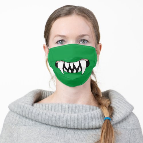 Cartoon Monster Teeth Mouth  Green Adult Cloth Face Mask