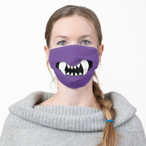 Cartoon Monster Teeth  Purple Adult Cloth Face Mask