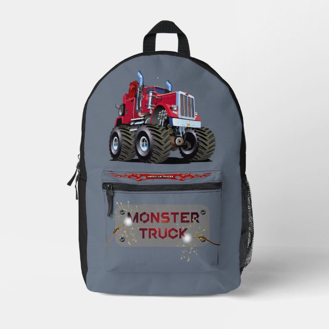 Cartoon Monster tow truck Printed Backpack (Front)
