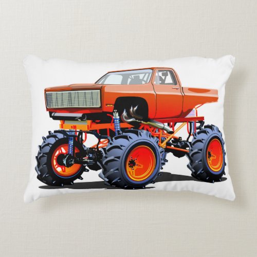 Cartoon monster truck accent pillow