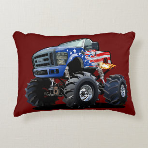 Cartoon monster truck accent pillow