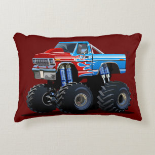 Cartoon monster truck accent pillow