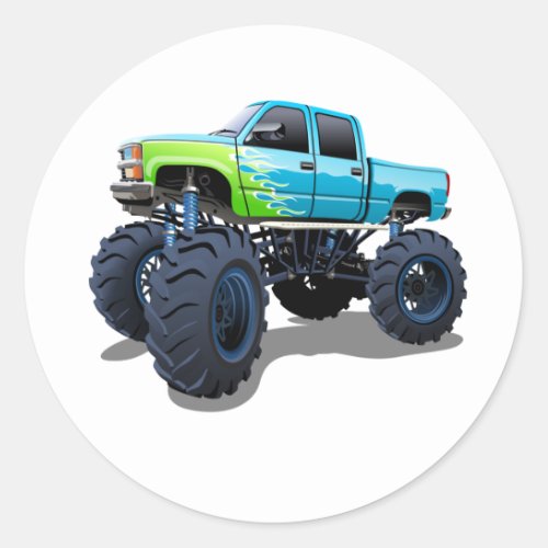 Cartoon monster truck classic round sticker