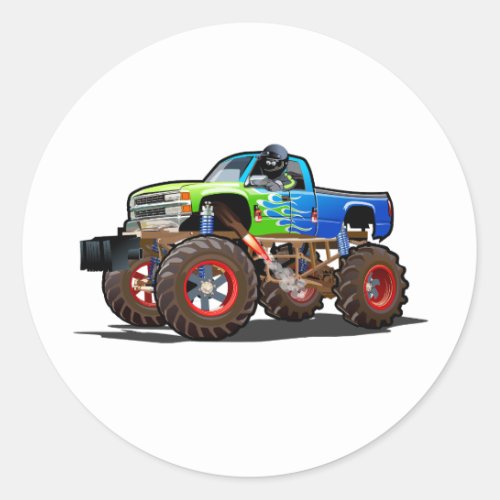 Cartoon monster truck classic round sticker