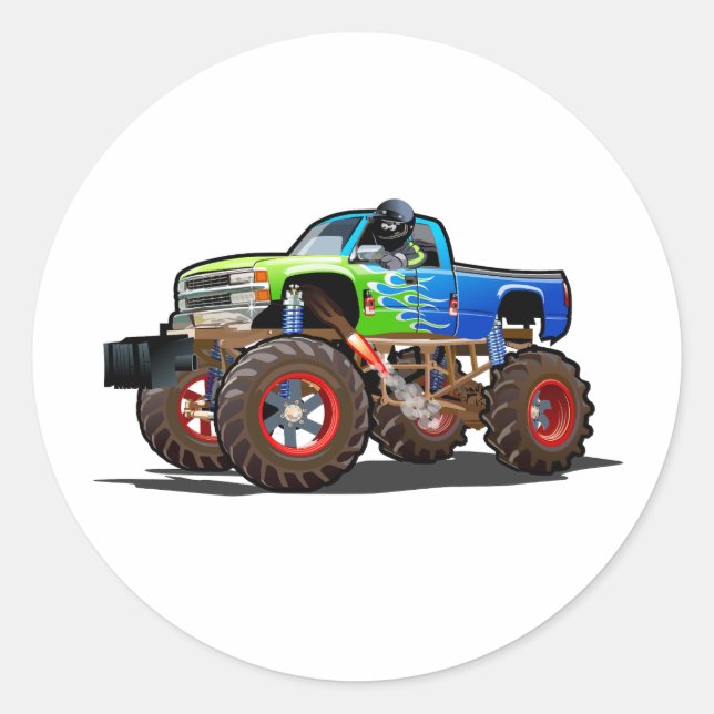 Cartoon monster truck classic round sticker (Front)