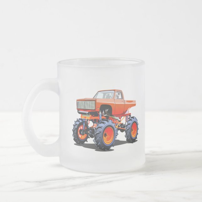 Cartoon monster truck frosted glass coffee mug (Left)