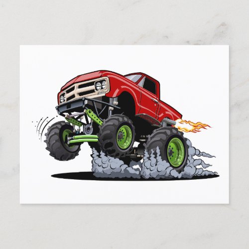 Cartoon monster truck holiday postcard