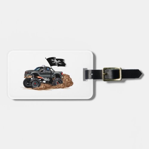 Cartoon monster truck luggage tag