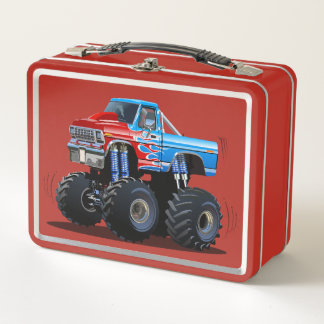 Cartoon monster truck metal lunch box