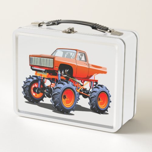 Cartoon monster truck metal lunch box