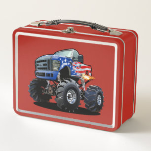 Cartoon monster truck metal lunch box