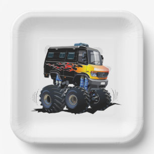 Cartoon monster truck paper plates