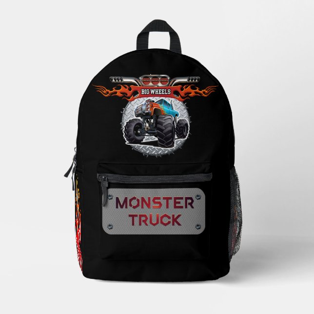 Cartoon monster truck printed backpack (Front)