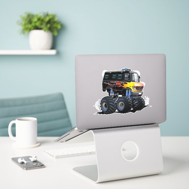 Cartoon monster truck sticker (Laptop On Desk)
