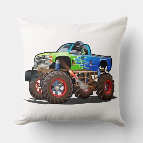 Cartoon monster truck throw pillow