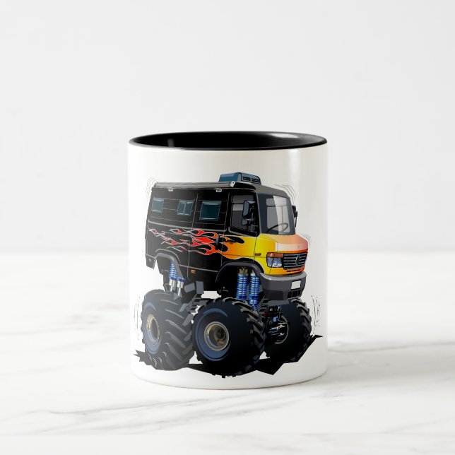 Cartoon monster truck Two-Tone coffee mug (Center)