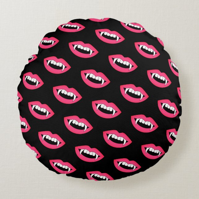 Cartoon Monster Vampire Lips sharp Teeth Fangs Round Pillow (Front)