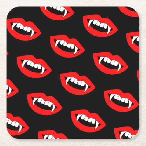 Cartoon Monster Vampire Lips sharp Teeth Fangs Square Paper Coaster