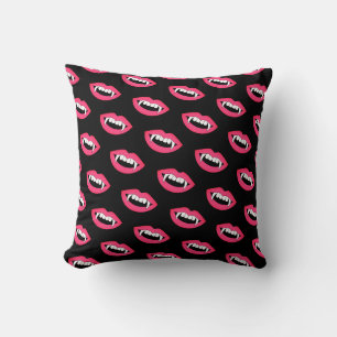 Cartoon Monster Vampire Lips sharp Teeth Fangs Throw Pillow