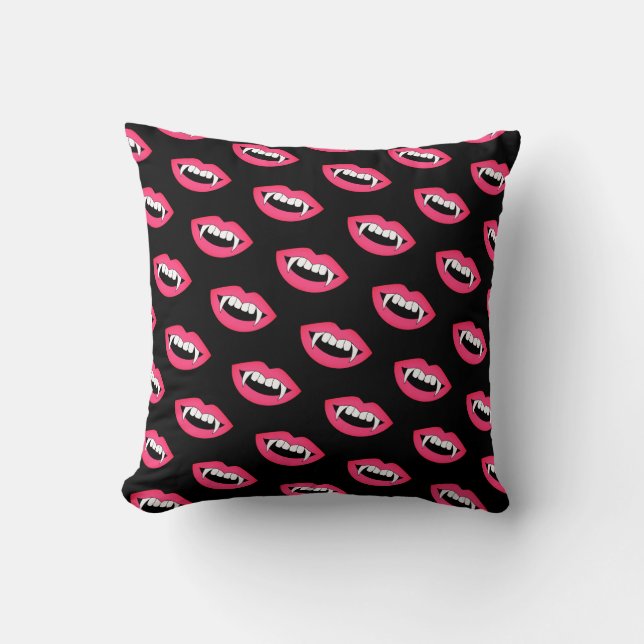 Cartoon Monster Vampire Lips sharp Teeth Fangs Throw Pillow (Front)