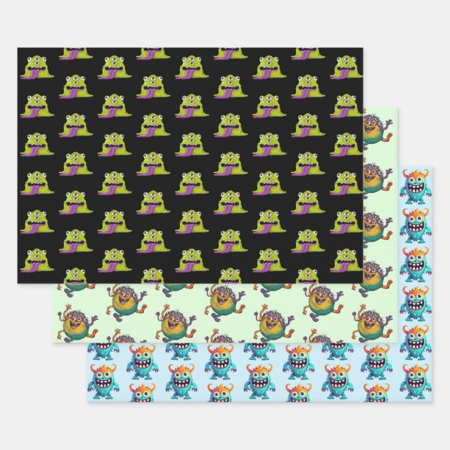 Cartoon Monster Wrapping Paper Sheets (Set)