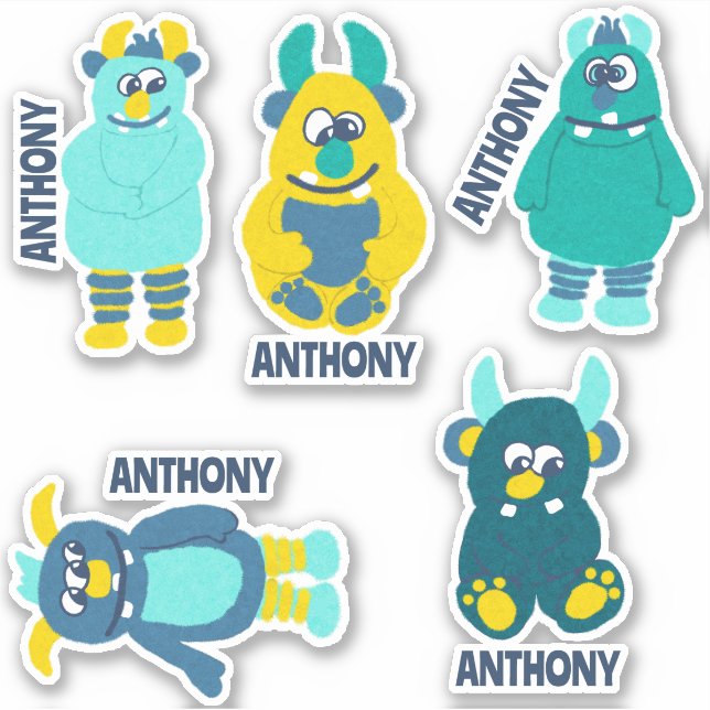 Cartoon Monsters Personalized Sticker Set (Front)