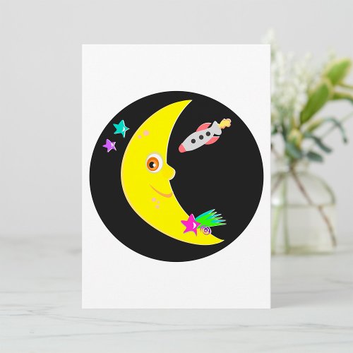 Cartoon Moon Rocket Invitations