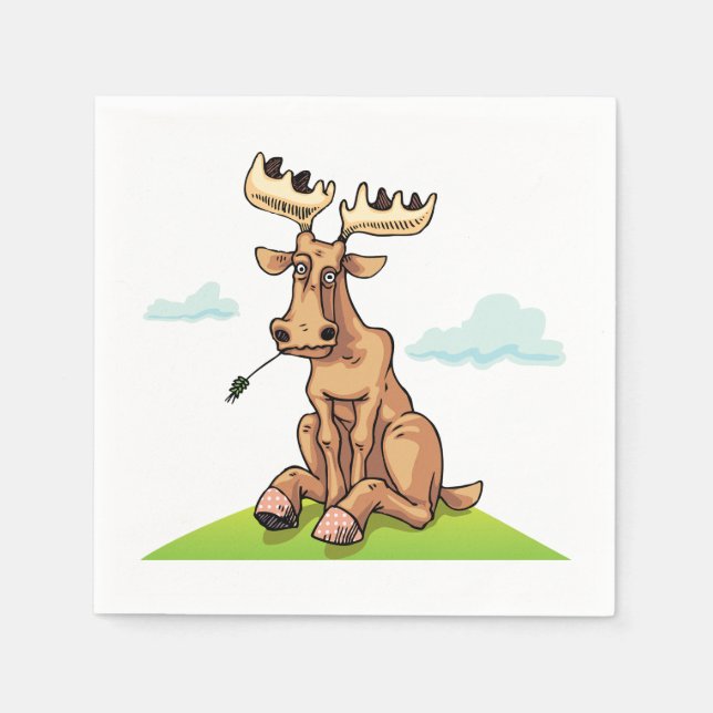 Cartoon Moose Eating Grass Napkins (Front)