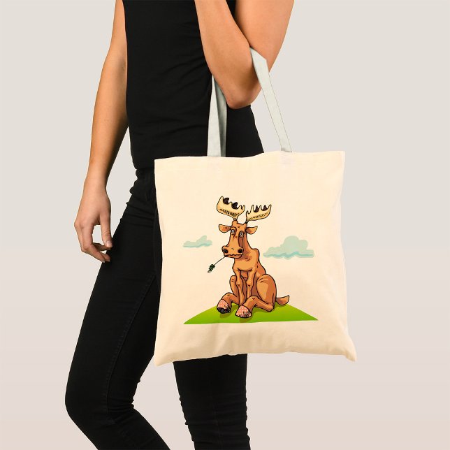 Cartoon Moose Eating Grass Tote Bag (Creator Uploaded)