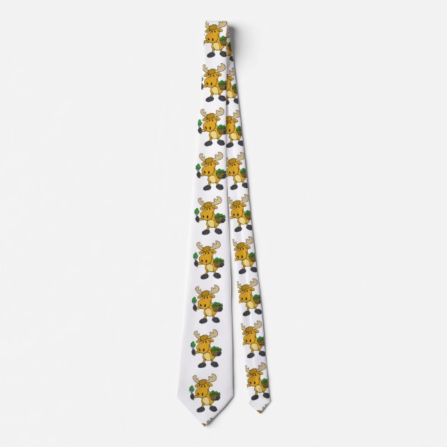 Cartoon moose eating salad | choose back color neck tie (Front)