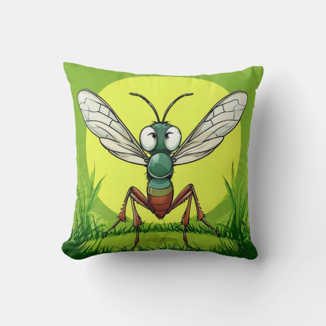 Cartoon Mosquito Throw Pillow (Front)