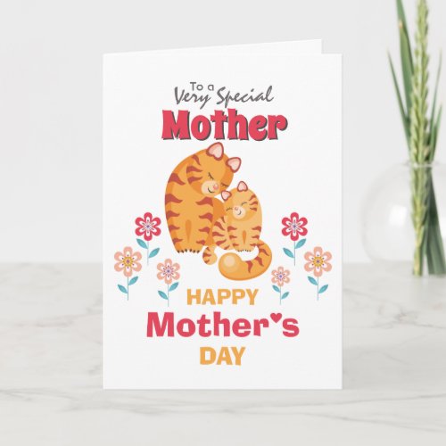 Cartoon mother child cat Mothers Day wishes Card