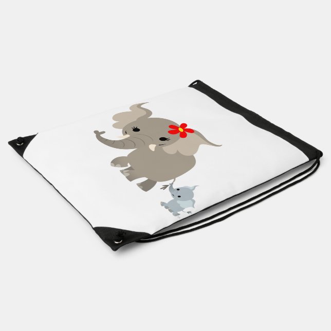Cartoon Mother Elephant And Baby Drawstring Bag (Side)